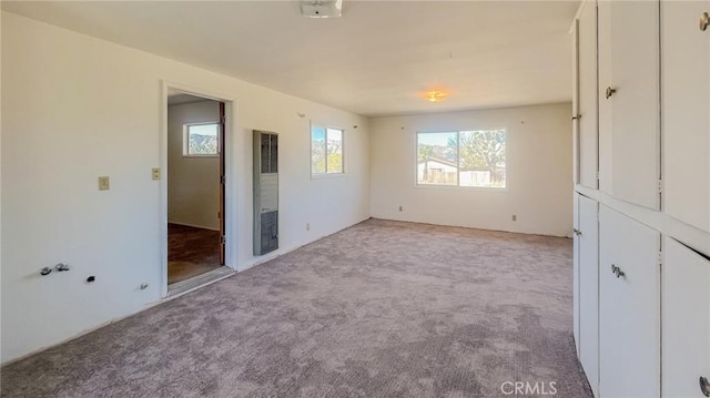 unfurnished bedroom featuring light carpet