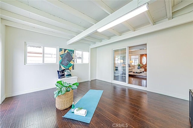 exercise room featuring dark wood-type flooring and a wealth of natural light