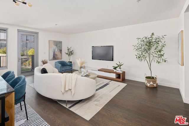 living room featuring dark hardwood / wood-style floors