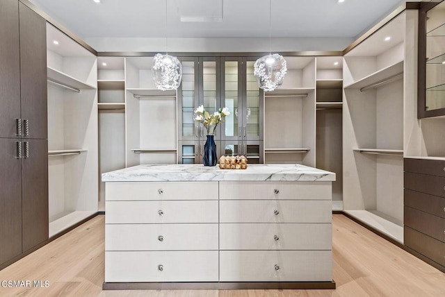 walk in closet featuring light hardwood / wood-style floors