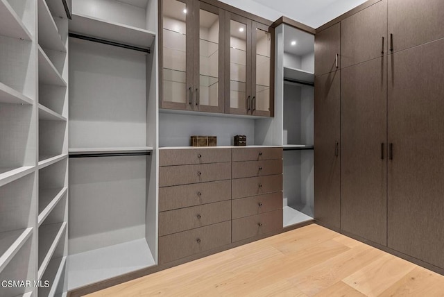 walk in closet with light wood-type flooring