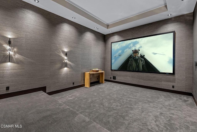 home theater featuring a tray ceiling