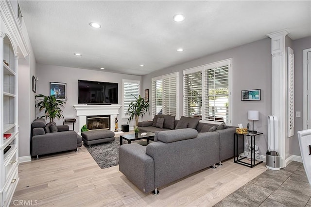 living room featuring light wood-type flooring