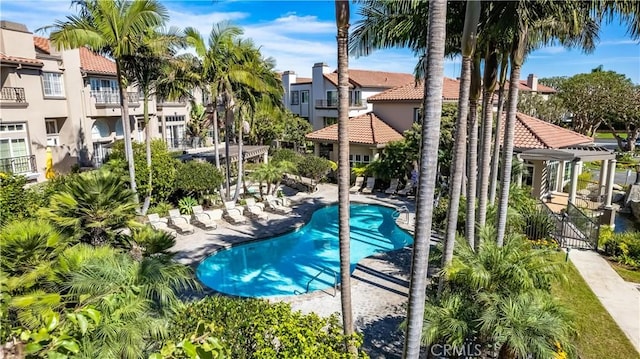 view of swimming pool featuring a patio