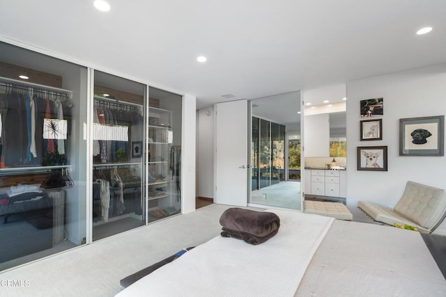 bedroom featuring access to outside and carpet