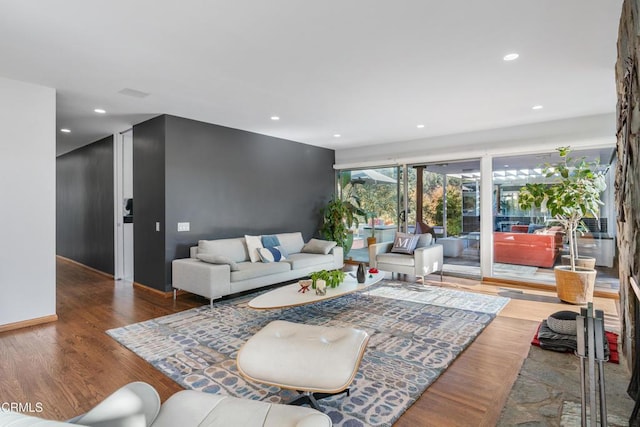 living room with hardwood / wood-style flooring