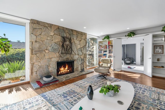 living room featuring a fireplace and hardwood / wood-style flooring