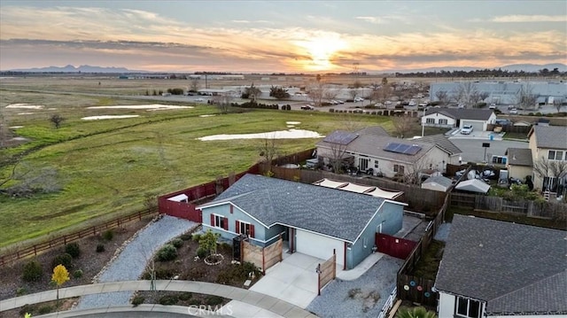 view of aerial view at dusk