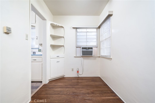 kitchen with cooling unit and dark hardwood / wood-style floors