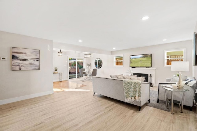 living room featuring light wood-type flooring