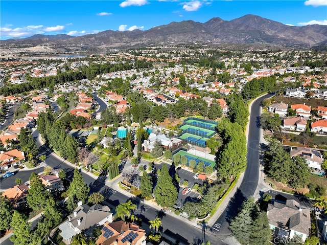 birds eye view of property featuring a residential view and a mountain view