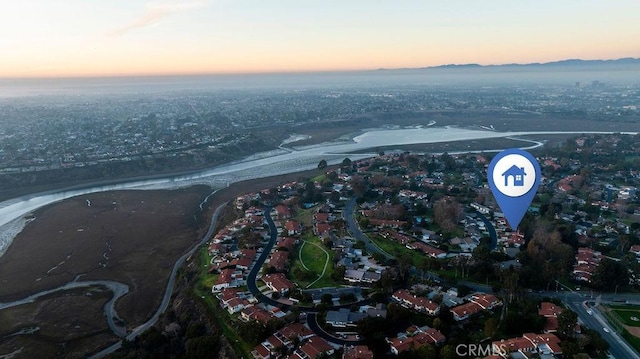 view of aerial view at dusk