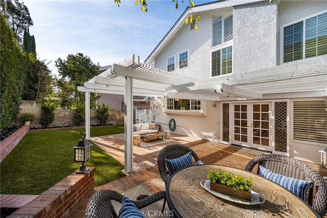 view of patio featuring french doors and a pergola