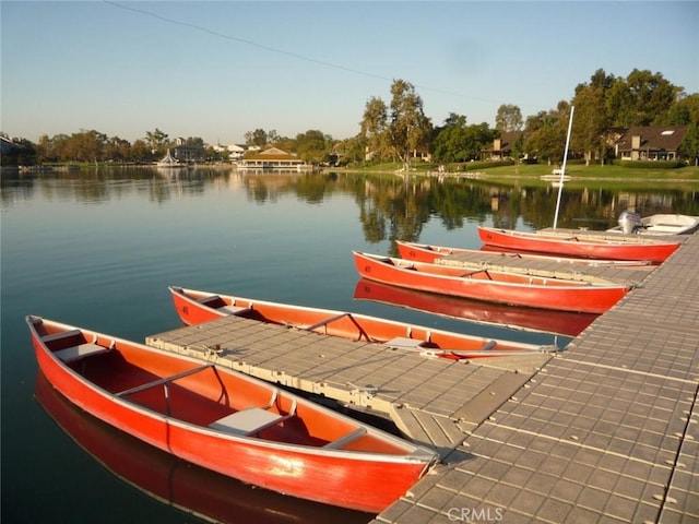 view of dock with a water view