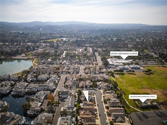 aerial view with a water and mountain view