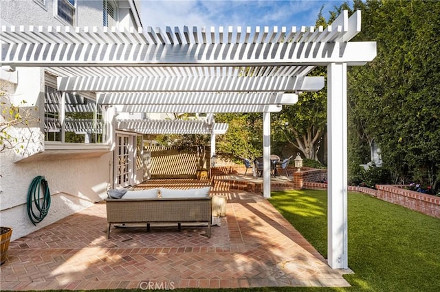 view of patio featuring a pergola