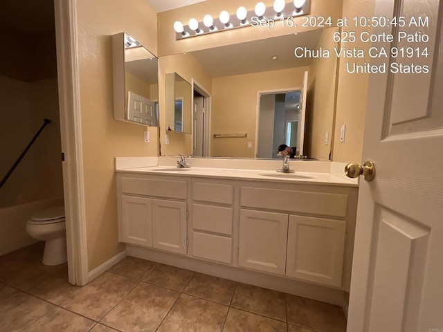 bathroom featuring tile patterned flooring, vanity, and toilet