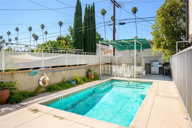 view of swimming pool with a patio area