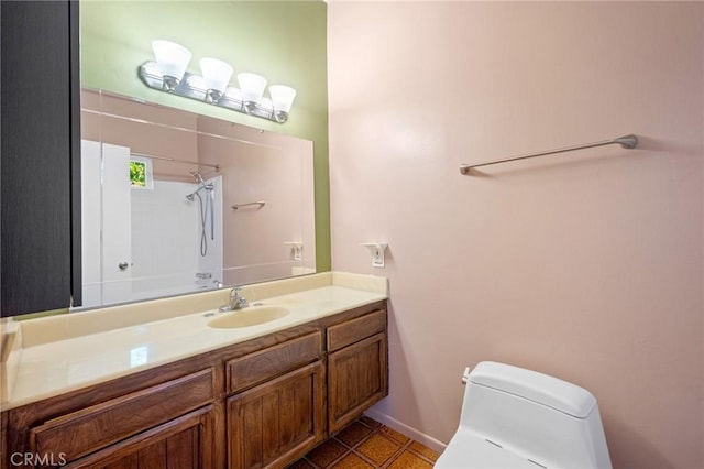 full bathroom featuring toilet, shower / washtub combination, tile patterned floors, and vanity