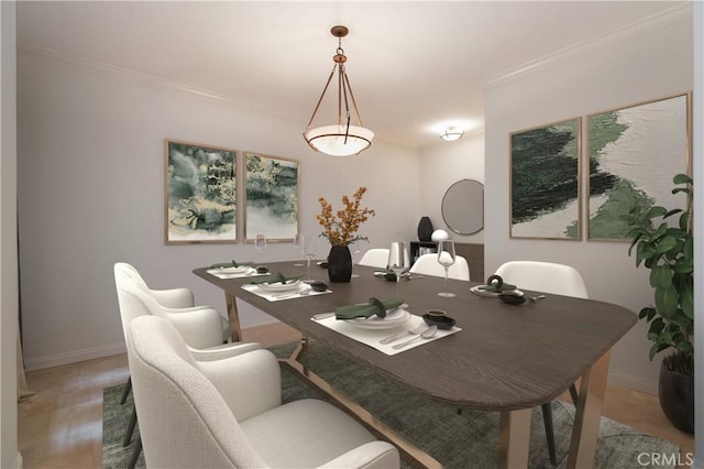 dining space with crown molding