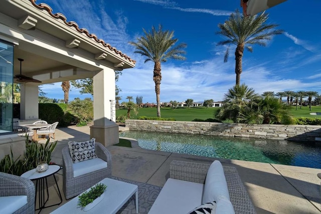 view of patio / terrace featuring a water view