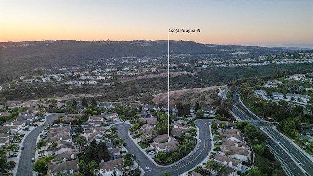 view of aerial view at dusk