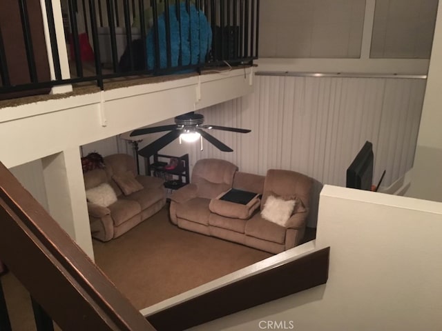 living room with ceiling fan