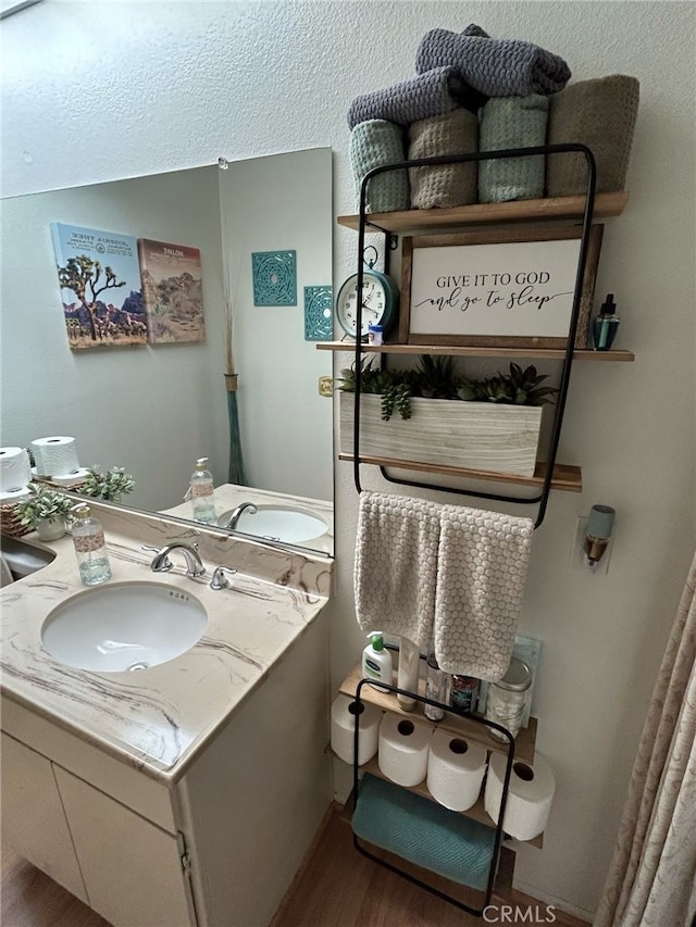 bathroom with wood-type flooring and vanity