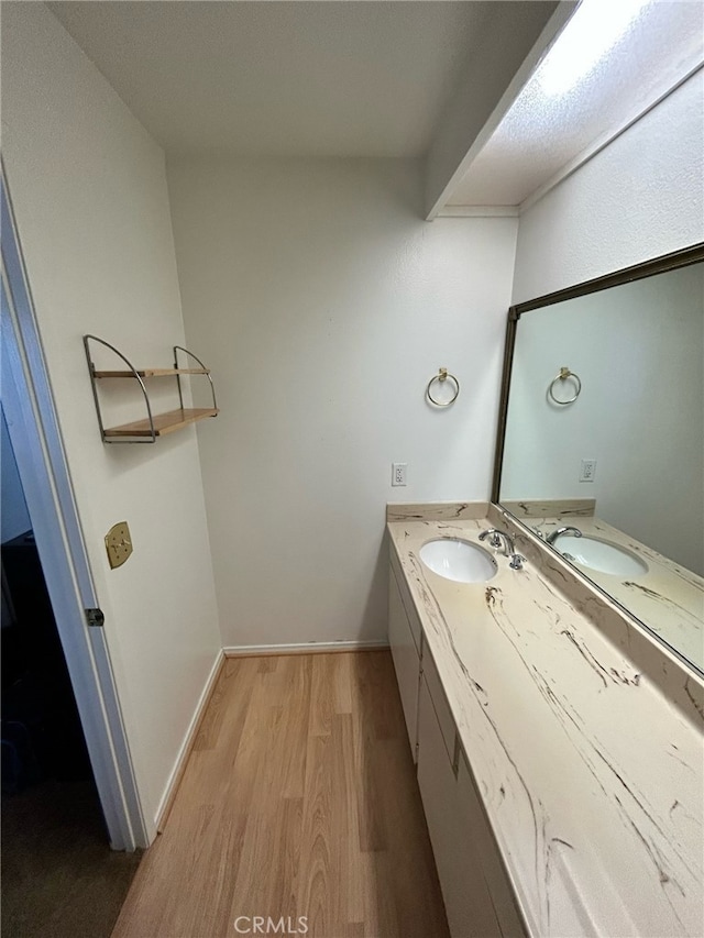 bathroom with hardwood / wood-style flooring and vanity