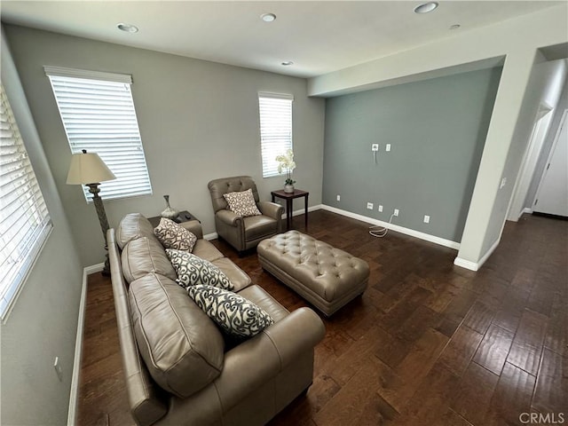 living room featuring dark hardwood / wood-style flooring