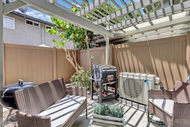 view of patio / terrace with grilling area, a pergola, and ac unit