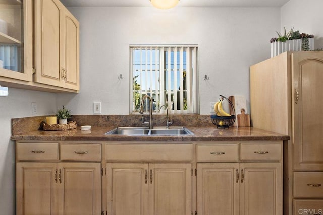 kitchen with light brown cabinets and sink