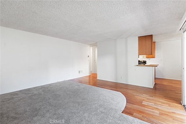 unfurnished living room featuring a textured ceiling and light wood-type flooring