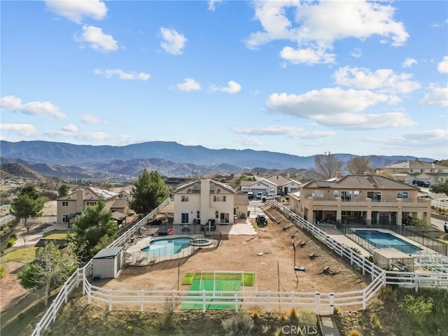 drone / aerial view with a mountain view