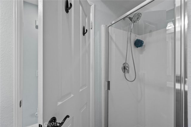 bathroom featuring a shower with shower door