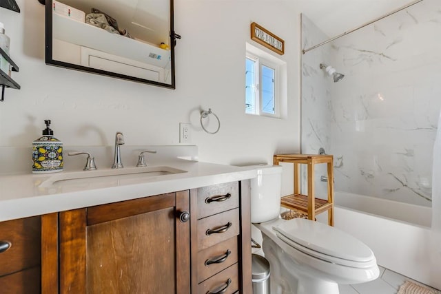 full bathroom with toilet, vanity, and bathtub / shower combination