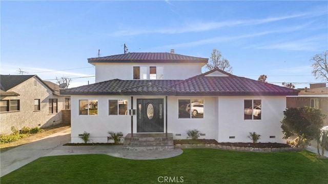 view of front of property featuring a front lawn