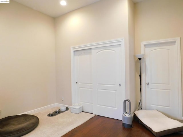 interior space with dark wood-type flooring