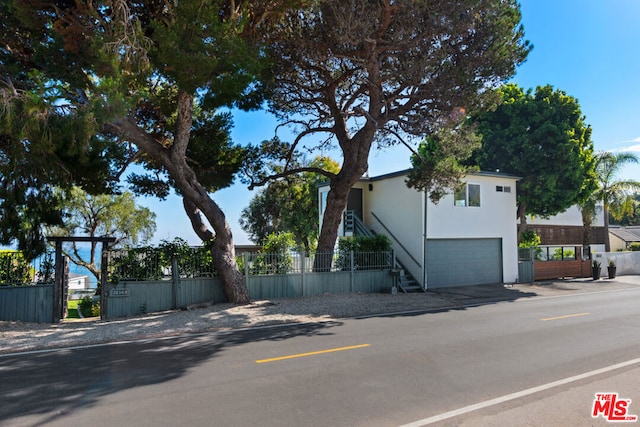 exterior space with a garage