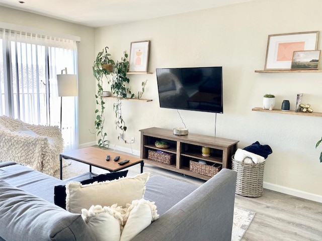 living room with light hardwood / wood-style flooring