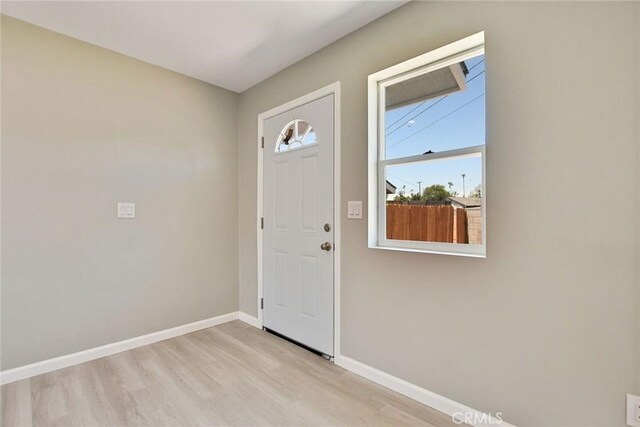 foyer entrance with light hardwood / wood-style flooring