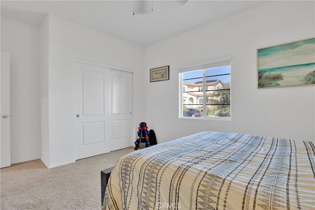 bedroom featuring a closet and carpet floors