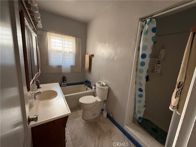 bathroom with vanity, toilet, and walk in shower