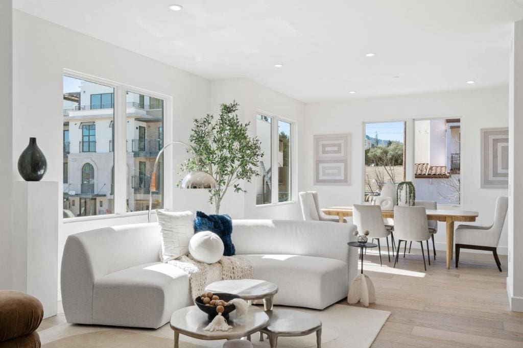 living area featuring light wood-type flooring