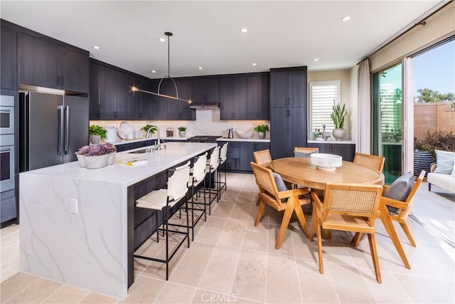 tiled dining space with sink