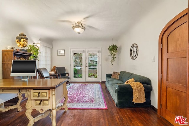 office space featuring dark hardwood / wood-style floors and french doors