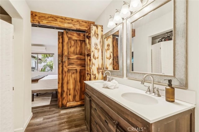 bathroom featuring hardwood / wood-style floors and vanity