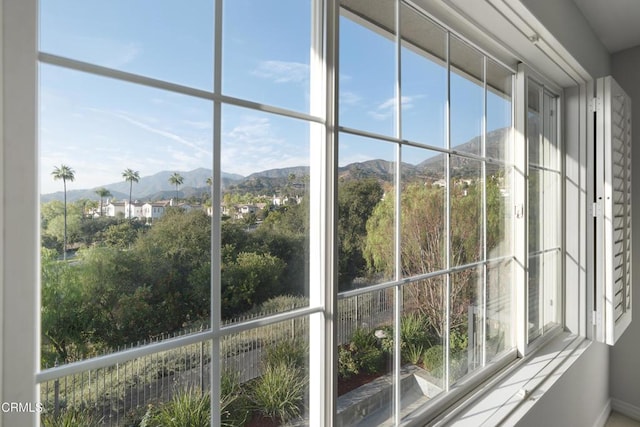 interior space with a mountain view