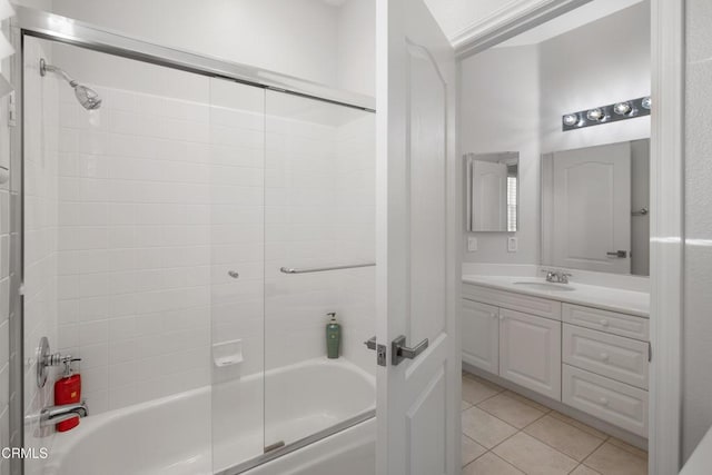 bathroom with shower / bathing tub combination, vanity, and tile patterned floors