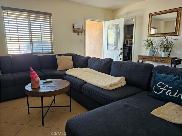 living room with light tile patterned floors